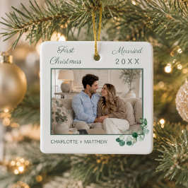 Adorno De Cerámica Primera Navidad casados foto vegetación blanca