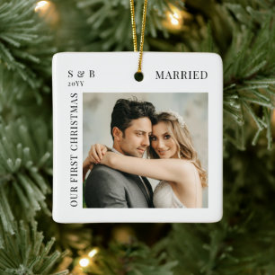 Adorno De Cerámica Primera Navidad Casados Guión Recién Casados Foto