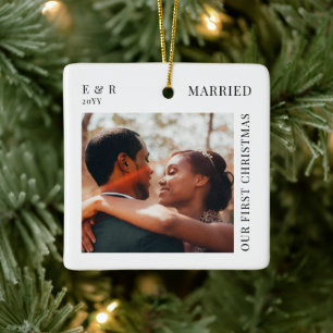 Adorno De Cerámica Primera Navidad Casados Guión Recién Casados Foto