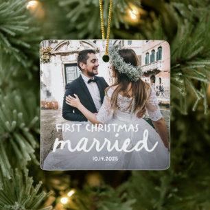Adorno De Cerámica Primera Navidad Casados Letra Dibujada a Mano
