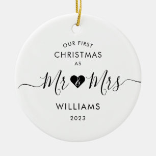Adorno De Cerámica Primera Navidad Casados Minimalista Foto de Sr y S