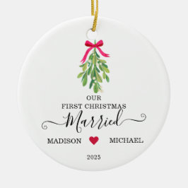 Adorno De Cerámica Primera Navidad Casados Muérdago Fiesta