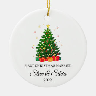 Adorno De Cerámica Primera Navidad Casados Personalizada