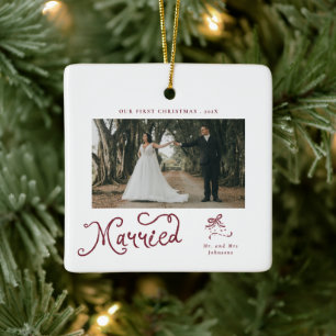 Adorno De Cerámica Primera Navidad Casados Sr. y Sra. Foto Caprichosa