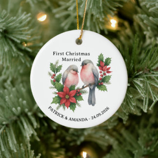 Adorno De Cerámica Primera Navidad Casados Sr y Sra Nombre