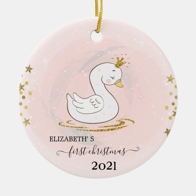 Adorno De Cerámica Primera Navidad Cisne bebé (Frente)