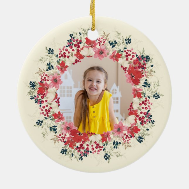 Adorno De Cerámica primera navidad clásica 2 foto botánica (Atrás)