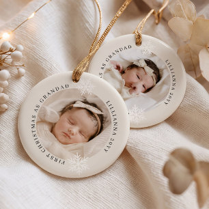 Adorno De Cerámica Primera Navidad como Abuelo 2 Foto Personalizada