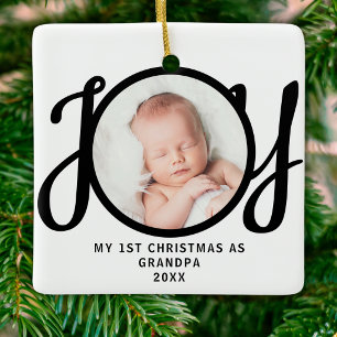 Adorno De Cerámica Primera Navidad como Abuelo Foto Alegría Script