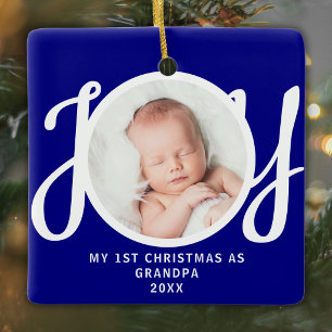 Adorno De Cerámica Primera Navidad como Abuelo Foto Recuerdo Azul