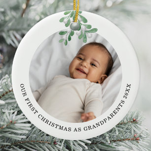 Adorno De Cerámica Primera Navidad como abuelos foto a Mistleto