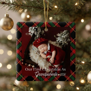 Adorno De Cerámica Primera Navidad como Abuelos Foto de Cuadro Escocé