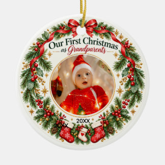 Adorno De Cerámica Primera Navidad como Abuelos Foto del Bebé