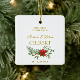 Adorno De Cerámica Primera Navidad Como Cita Con Diseño De Poinsettia