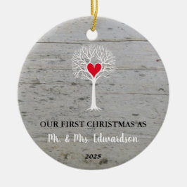Adorno De Cerámica Primera Navidad como el Sr. y la Sra. Rústico árbo
