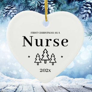 Adorno De Cerámica Primera Navidad como enfermera 2026 Corazón Blanco