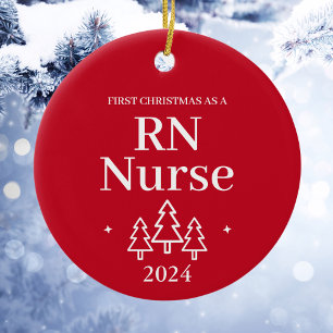 Adorno De Cerámica Primera Navidad como Enfermera RN Roja