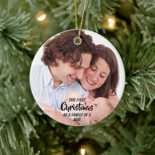 Adorno De Cerámica Primera Navidad como familia de 3 (Árbol)