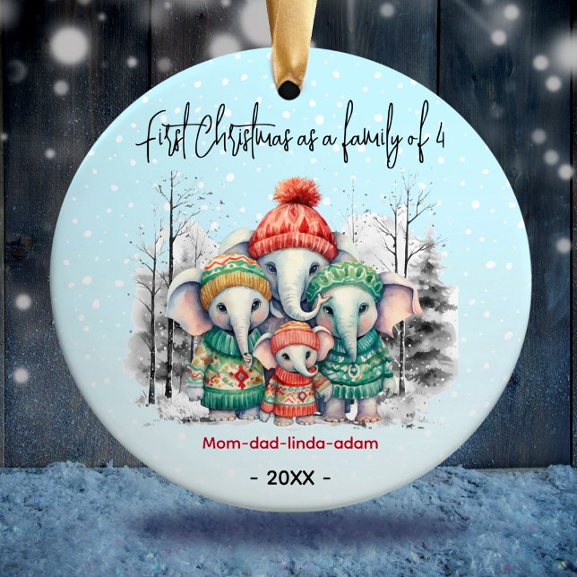 Adorno De Cerámica Primera Navidad como familia de 4 elefantes blanco (Subido por el creador)