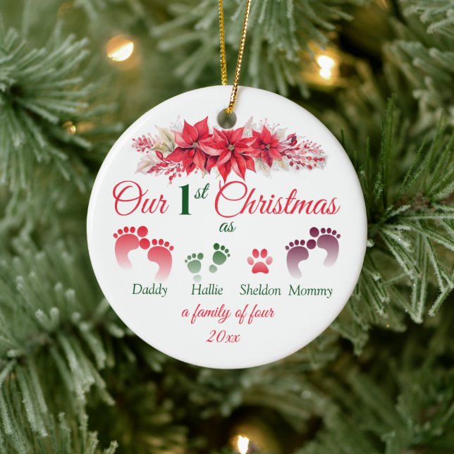 Adorno De Cerámica Primera Navidad Como Familia De 4 Poinsettia (Árbol)