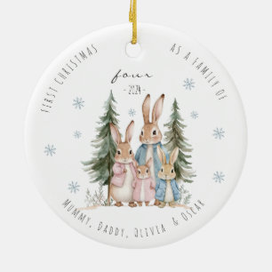 Adorno De Cerámica Primera Navidad como familia de cuatro conejos