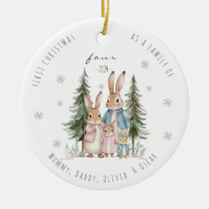 Adorno De Cerámica Primera Navidad como familia de cuatro conejos
