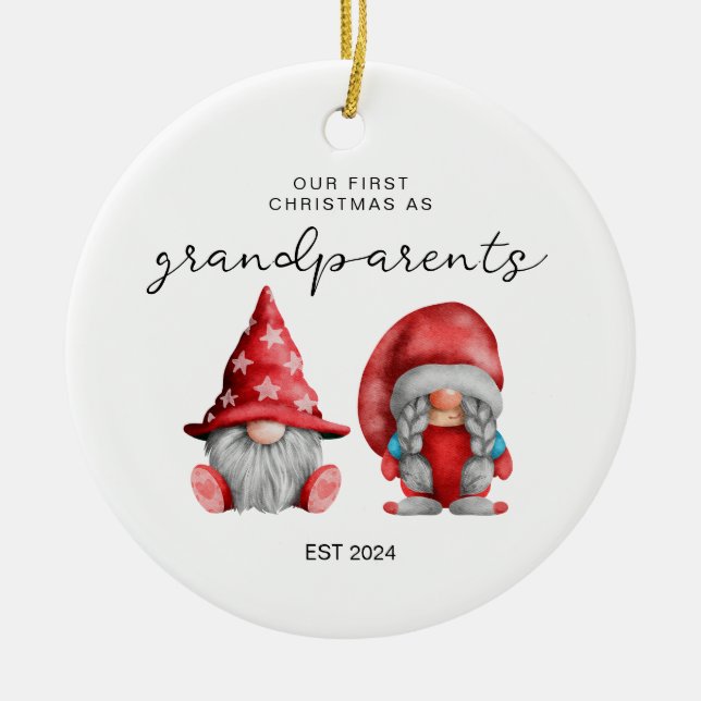 Adorno De Cerámica Primera Navidad como familia de Navidades abuelos (Frente)