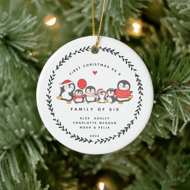 Adorno De Cerámica Primera Navidad Como Familia De Seis Pingüinos (Árbol)