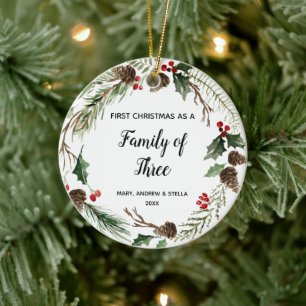 Adorno De Cerámica Primera Navidad como familia de tres