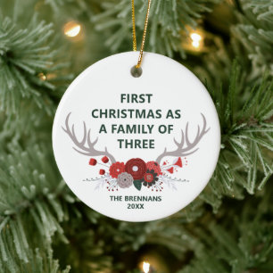 Adorno De Cerámica Primera Navidad Como Familia De Tres Personalizado