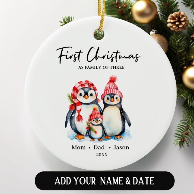 Adorno De Cerámica Primera Navidad como familia de tres pingüinos (Subido por el creador)