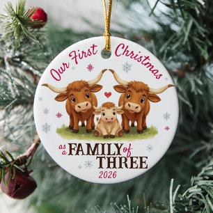 Adorno De Cerámica Primera Navidad como Familia de Tres Vacas Longhor