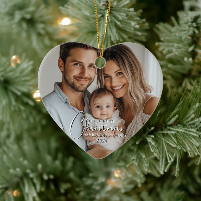 Adorno De Cerámica Primera Navidad como foto de mamá y papá Personali (Árbol)