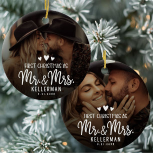 Adorno De Cerámica Primera Navidad como Foto de Pareja Sr. y Sra.