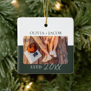 Adorno De Cerámica Primera Navidad como Foto de Sr y Sra Bloque de Co