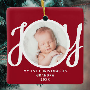 Adorno De Cerámica Primera Navidad como foto del abuelo Keepsake rojo