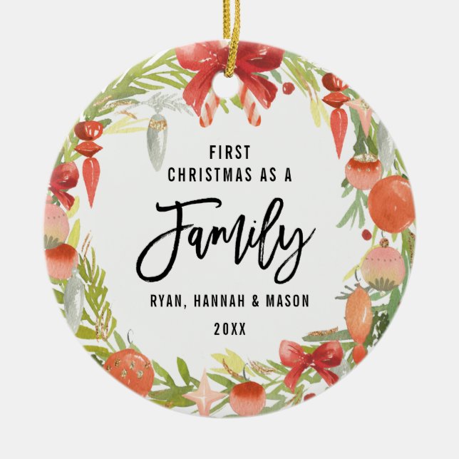 Adorno De Cerámica Primera Navidad como foto familiar (Frente)
