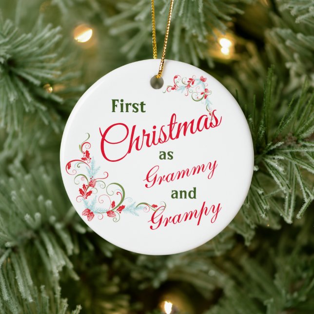 Adorno De Cerámica Primera Navidad Como Foto Grammy Y Grampy (Árbol)