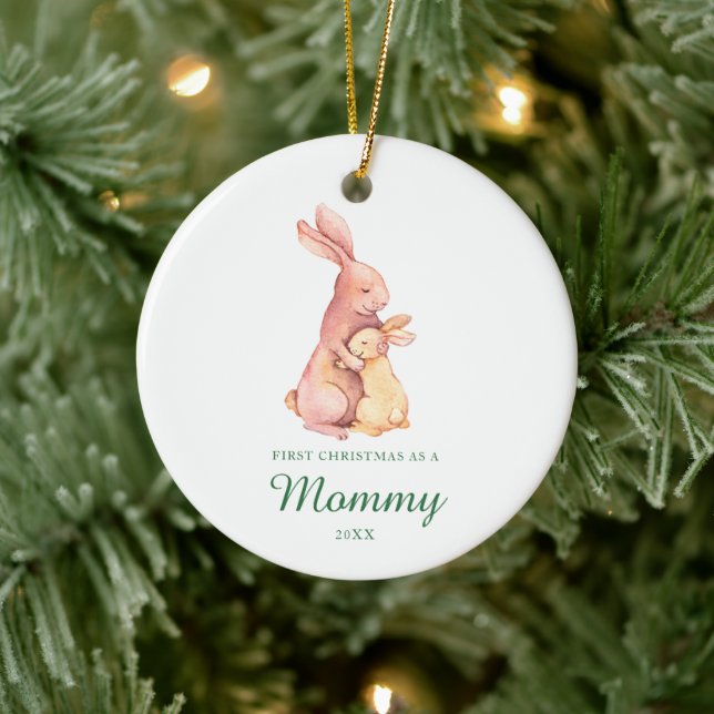Adorno De Cerámica Primera Navidad como madre pequeña conejita person (Árbol)