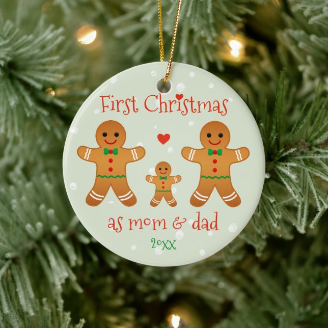 Adorno De Cerámica Primera Navidad como mamá y papá - Hombres de pan  (Árbol)