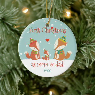 Adorno De Cerámica Primera Navidad como mamá y papá - Trampas de bo