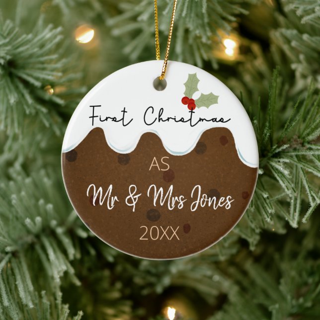 Adorno De Cerámica primera navidad como mr & Mrs xmas pudding (Árbol)