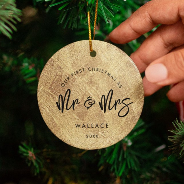 Adorno De Cerámica Primera Navidad como Mr. y Mrs. Faux Gold Photo (Subido por el creador)