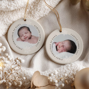 Adorno De Cerámica Primera Navidad como Nana 2 Foto Personalizada