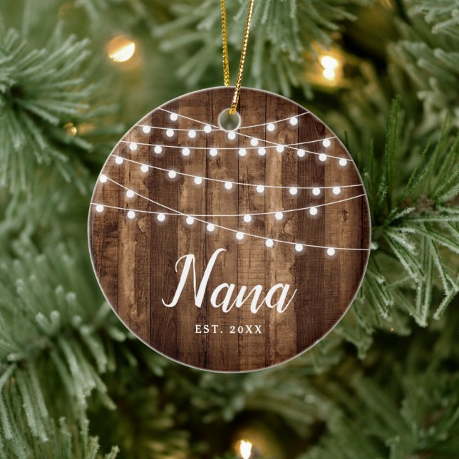 Adorno De Cerámica Primera Navidad como Nana Rustic Personalizada (Árbol)
