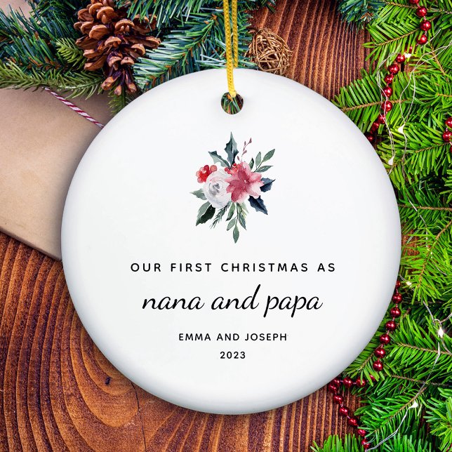 Adorno De Cerámica Primera Navidad como Nana y Papa | Elegante (A holiday keepsake for the new nana and papa)