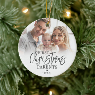 Adorno De Cerámica Primera Navidad como Padres Foto del Bebé