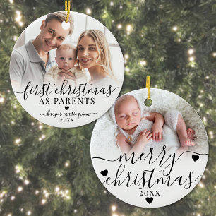 Adorno De Cerámica Primera Navidad como Padres Foto del Bebé