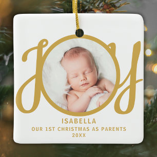 Adorno De Cerámica Primera Navidad como Padres Foto Escritura Dorada