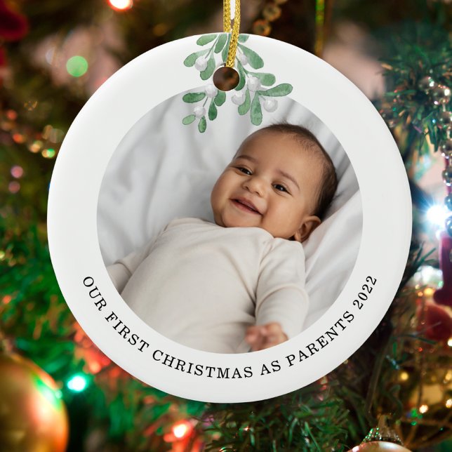 Adorno De Cerámica Primera Navidad Como Padres Fotografía De Mistleto (Subido por el creador)